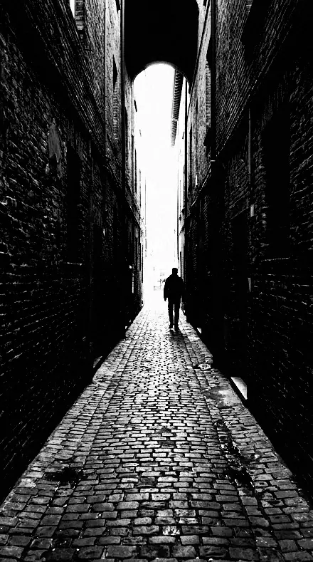 Woodcut Proof applied to The alley as a stencil