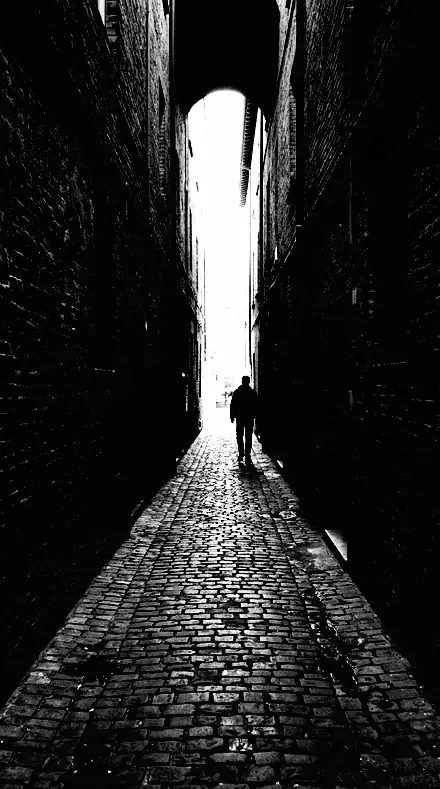 Halftone Drop applied to The alley as a stencil