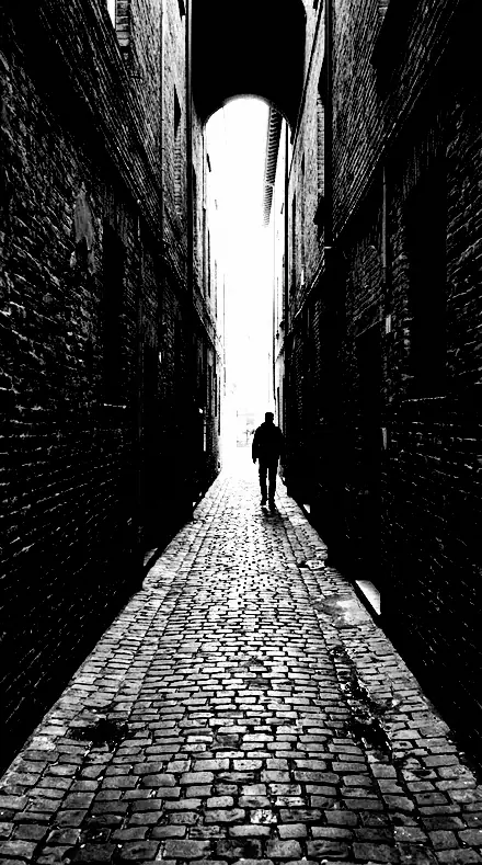 Block Print applied to The alley as a stencil