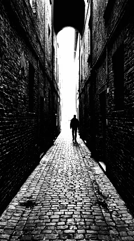 Plate Etch applied to The alley as a stencil